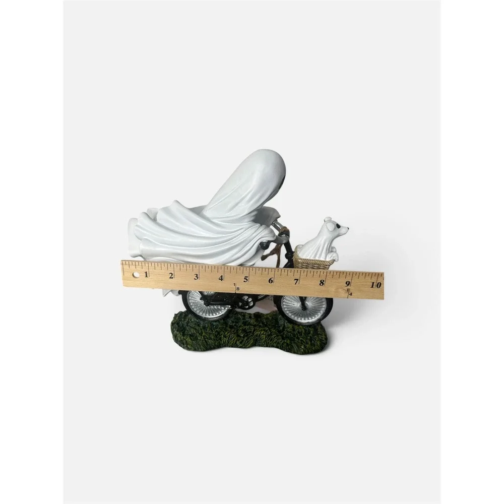 Goblin & Ghoul Halloween Ghost Riding Bicycle with Ghost Dog Figurine Decor